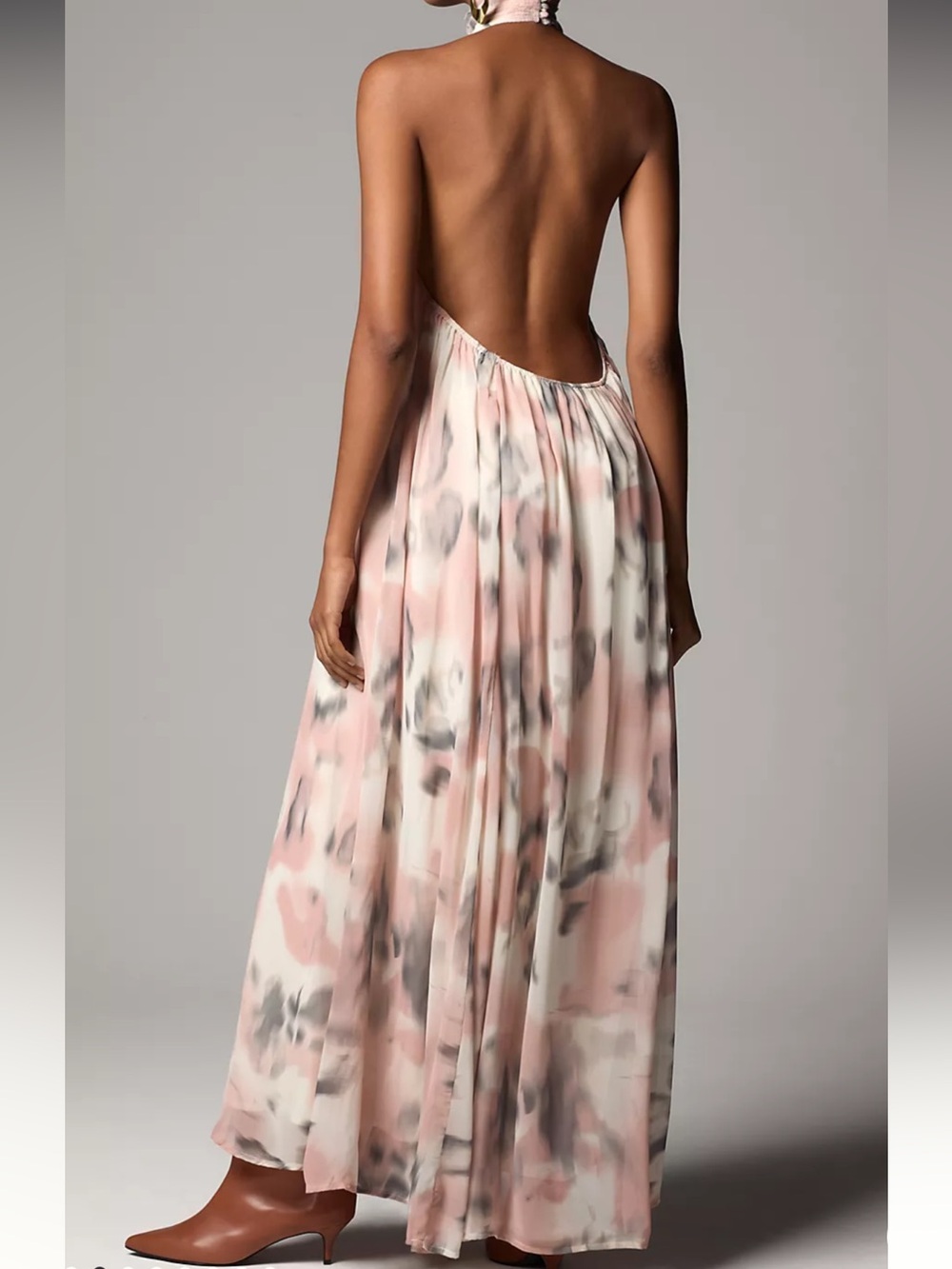 Anthropologie Maeve Halter Sheer Print Maxi Dress Pink Abstract Women’s Size S - Picture 3 of 8